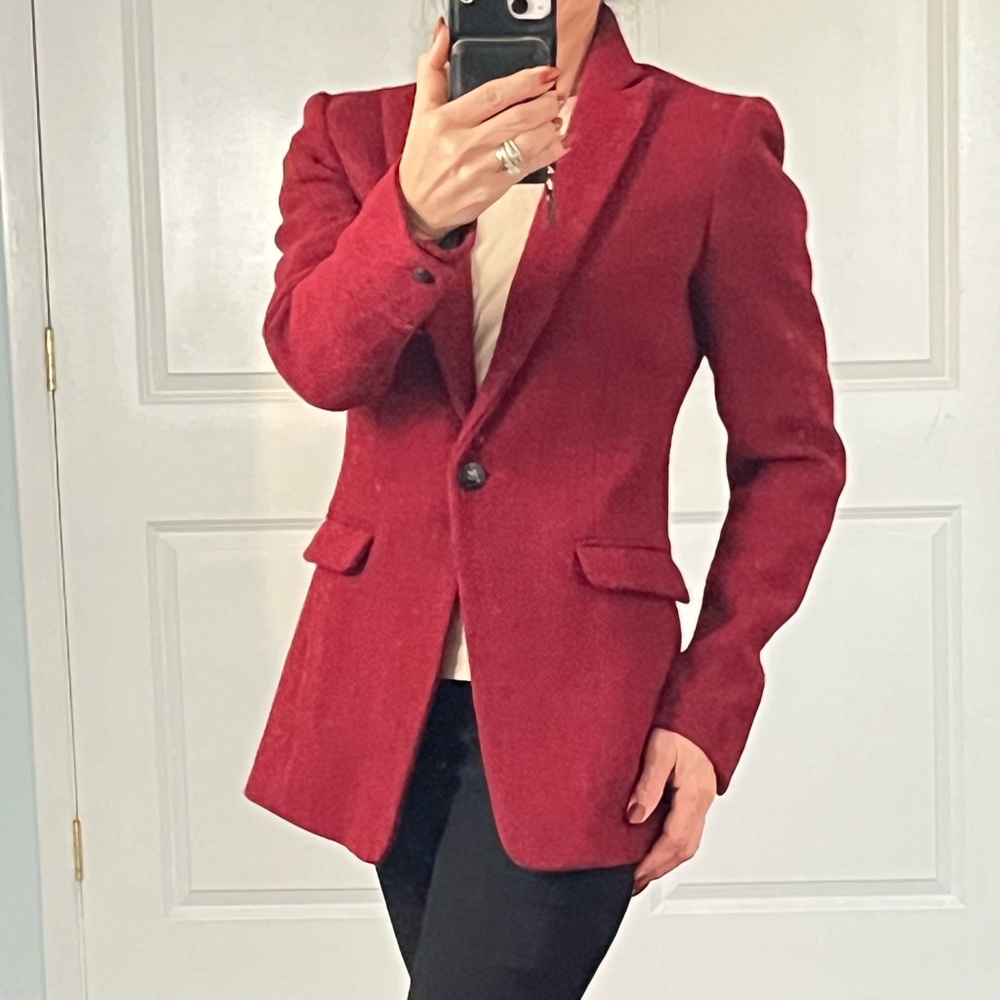 Rag & Bone 100% pure new wool hand woven red tweed blazer jacket size 2 - Picture 3 of 12